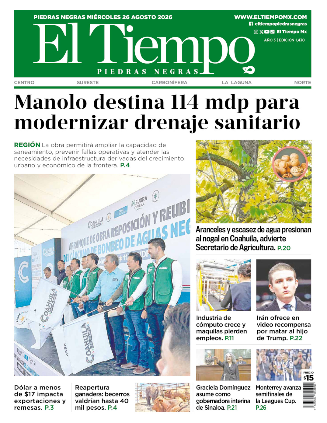 Edición impresa de El Tiempo Piedras Negras