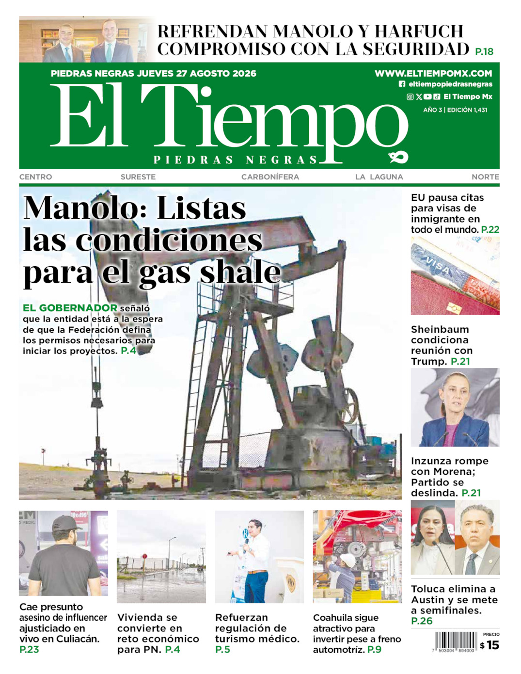 Edición impresa de El Tiempo Piedras Negras