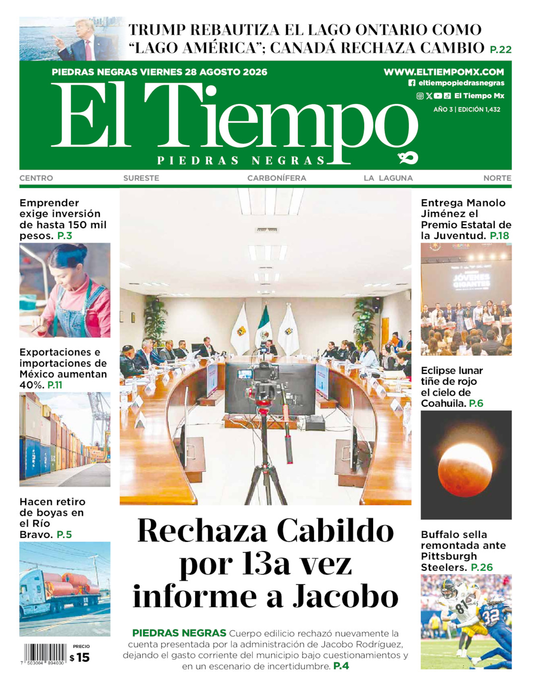 Edición impresa de El Tiempo Piedras Negras