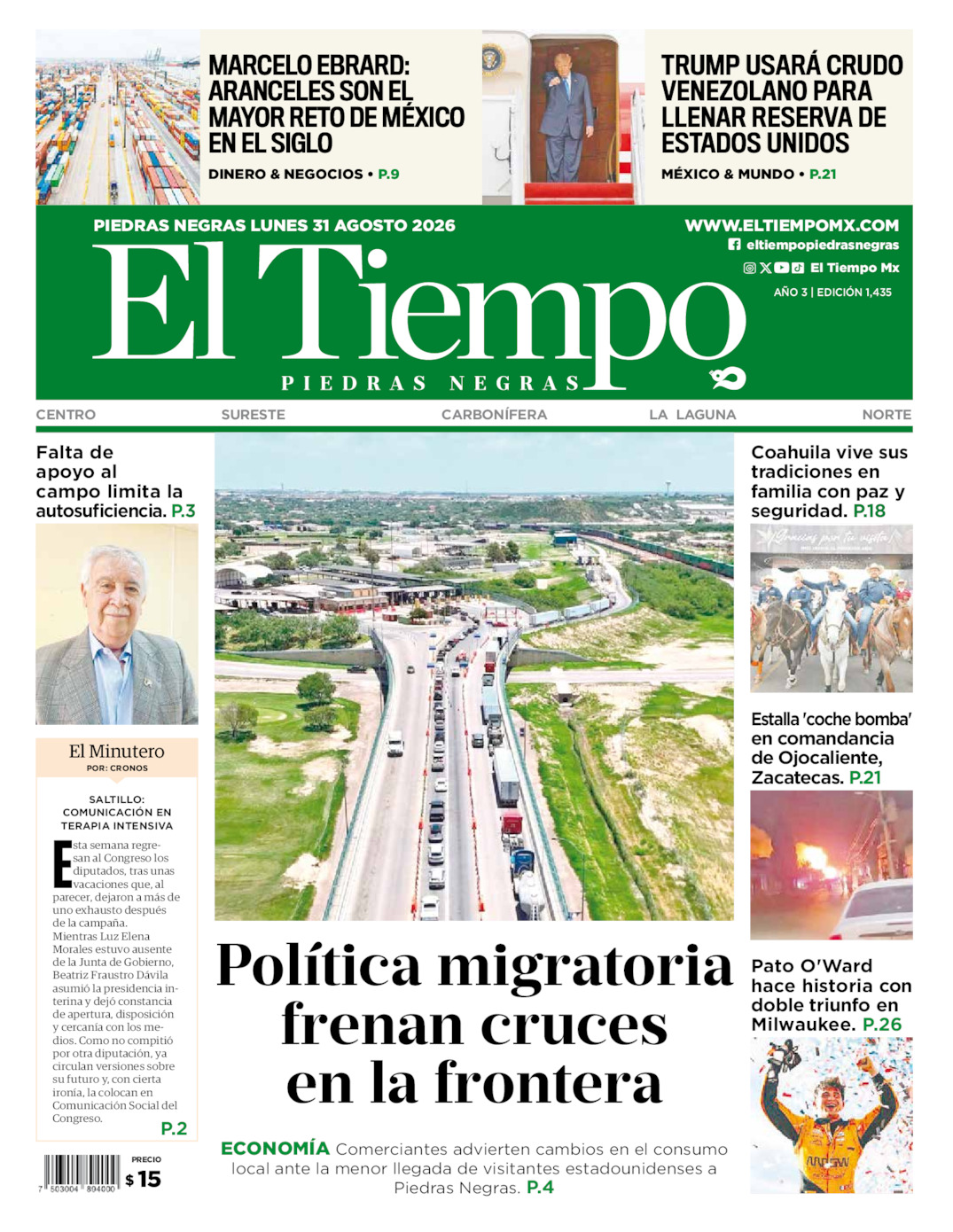 Edición impresa de El Tiempo Piedras Negras