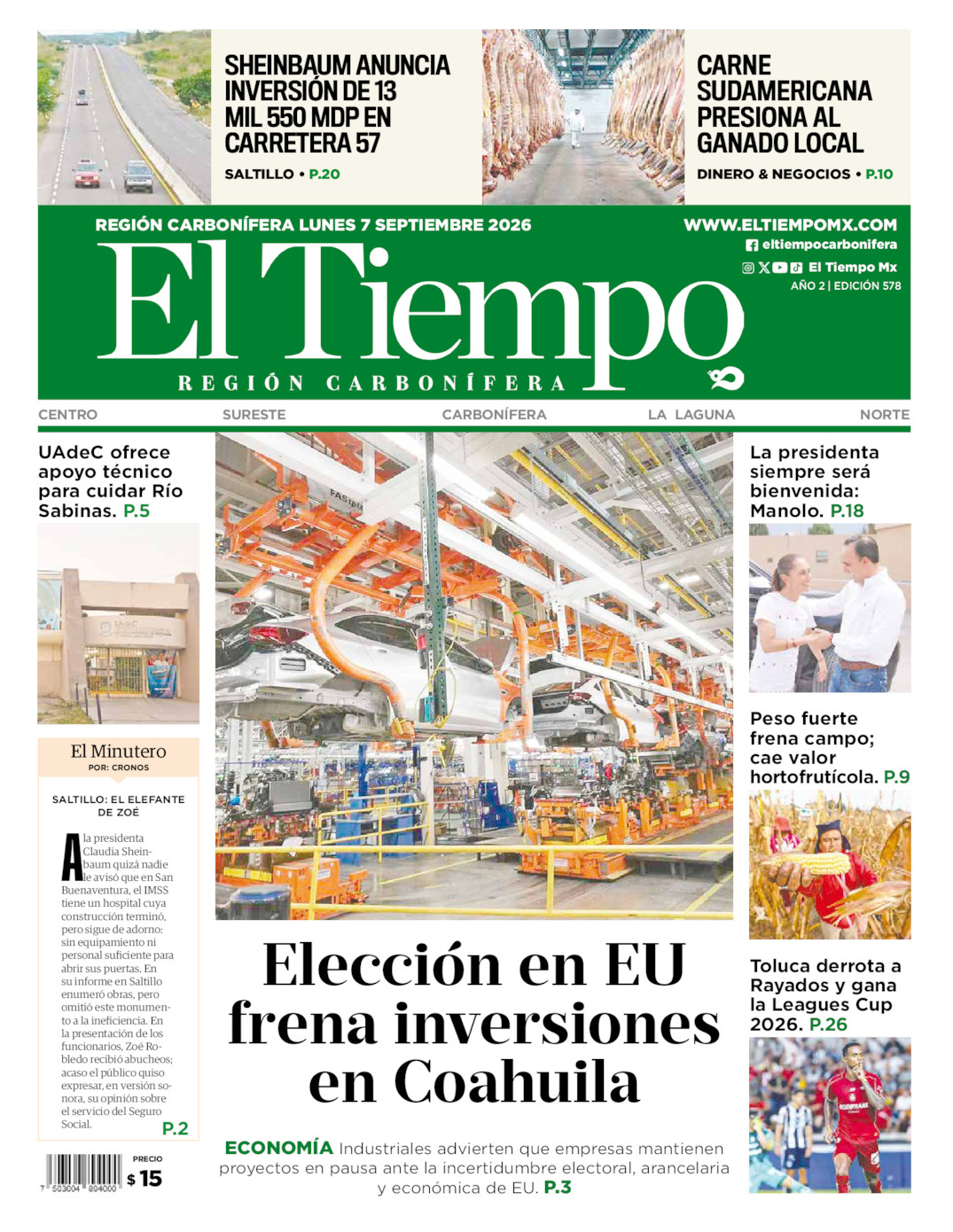Edición impresa de El Tiempo Región Carbonífera