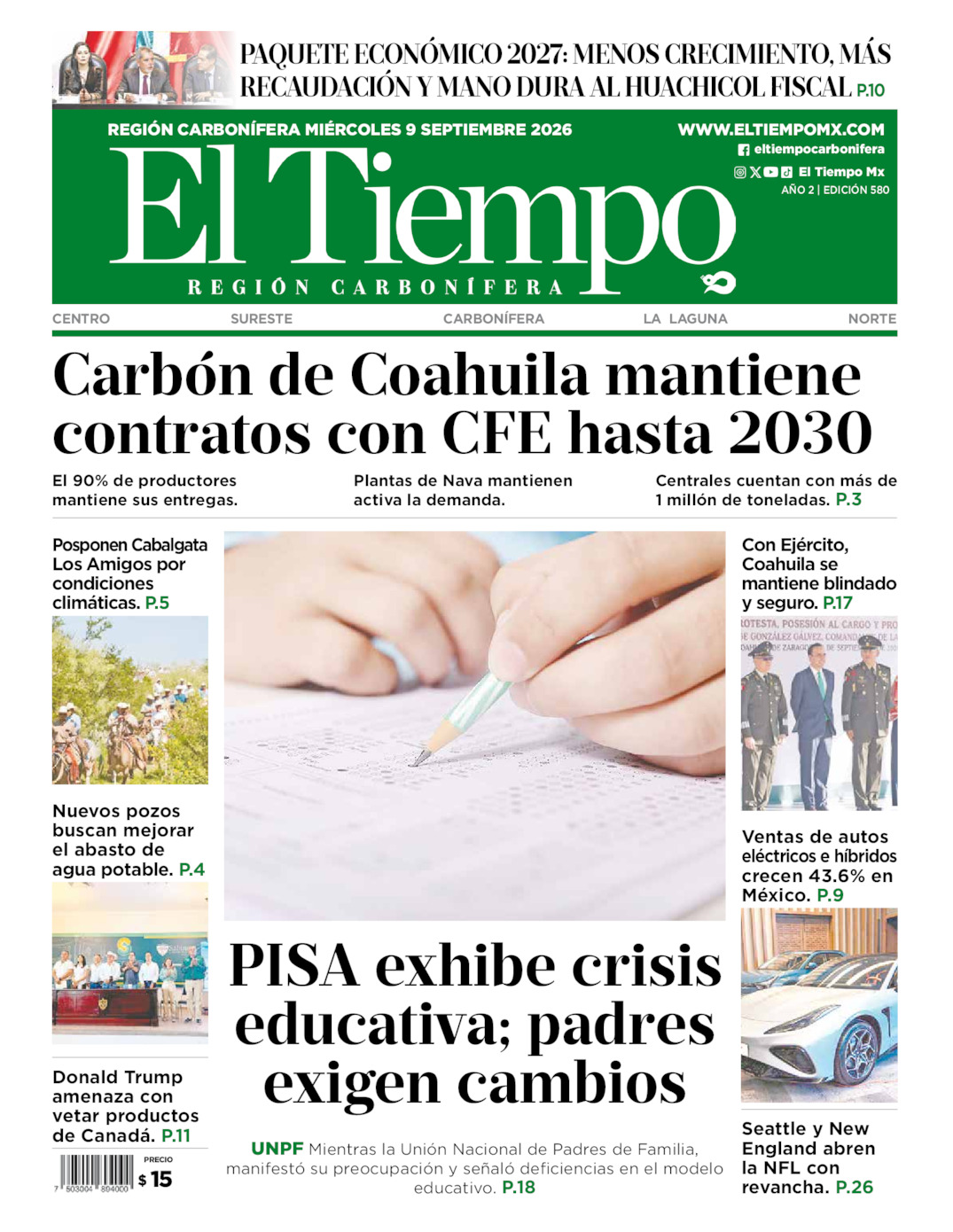 Edición impresa de El Tiempo Región Carbonífera