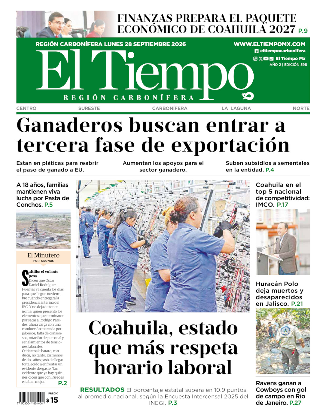 Edición impresa de El Tiempo Región Carbonífera