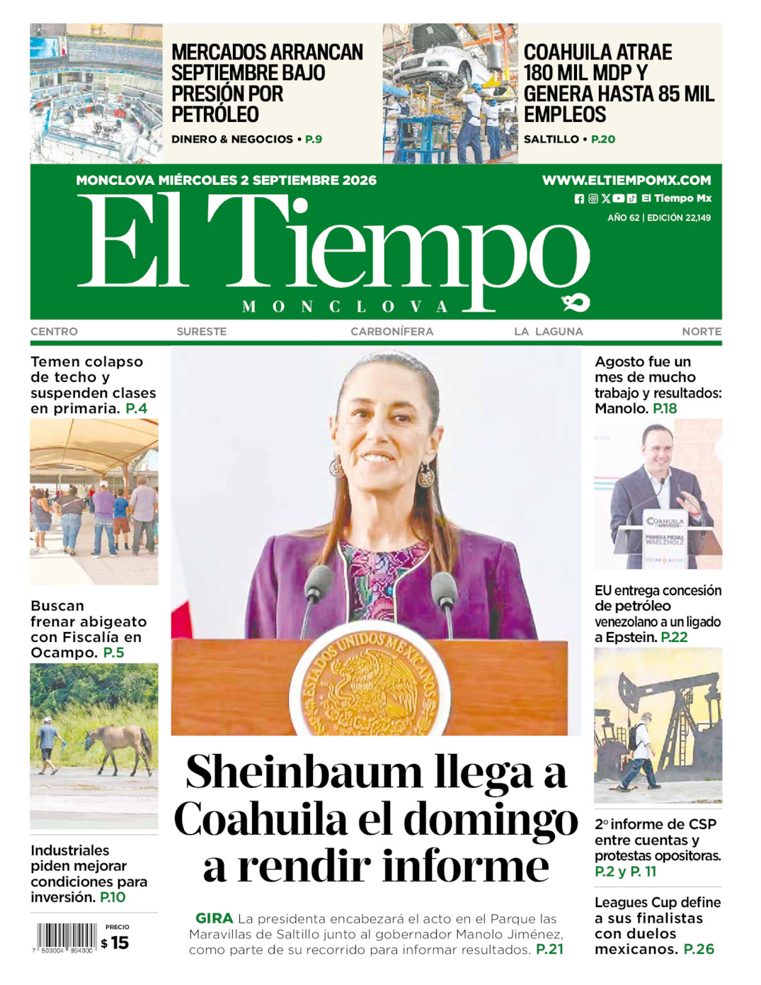 Portada del mié  2 de septiembre de 2026