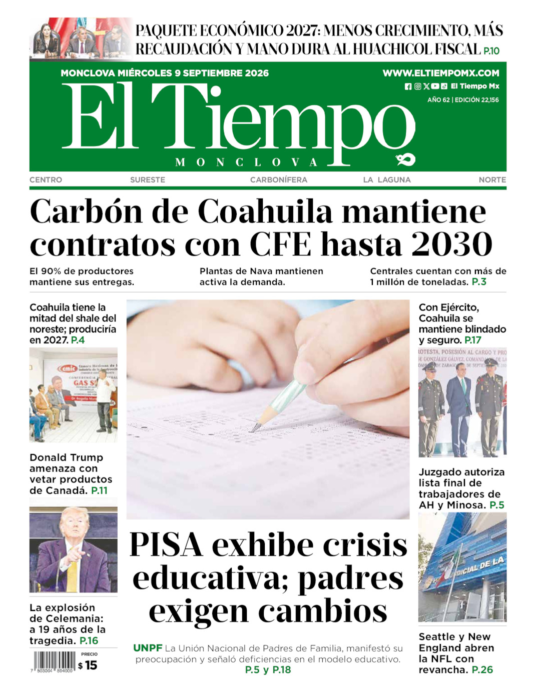 Edición impresa de El Tiempo Monclova