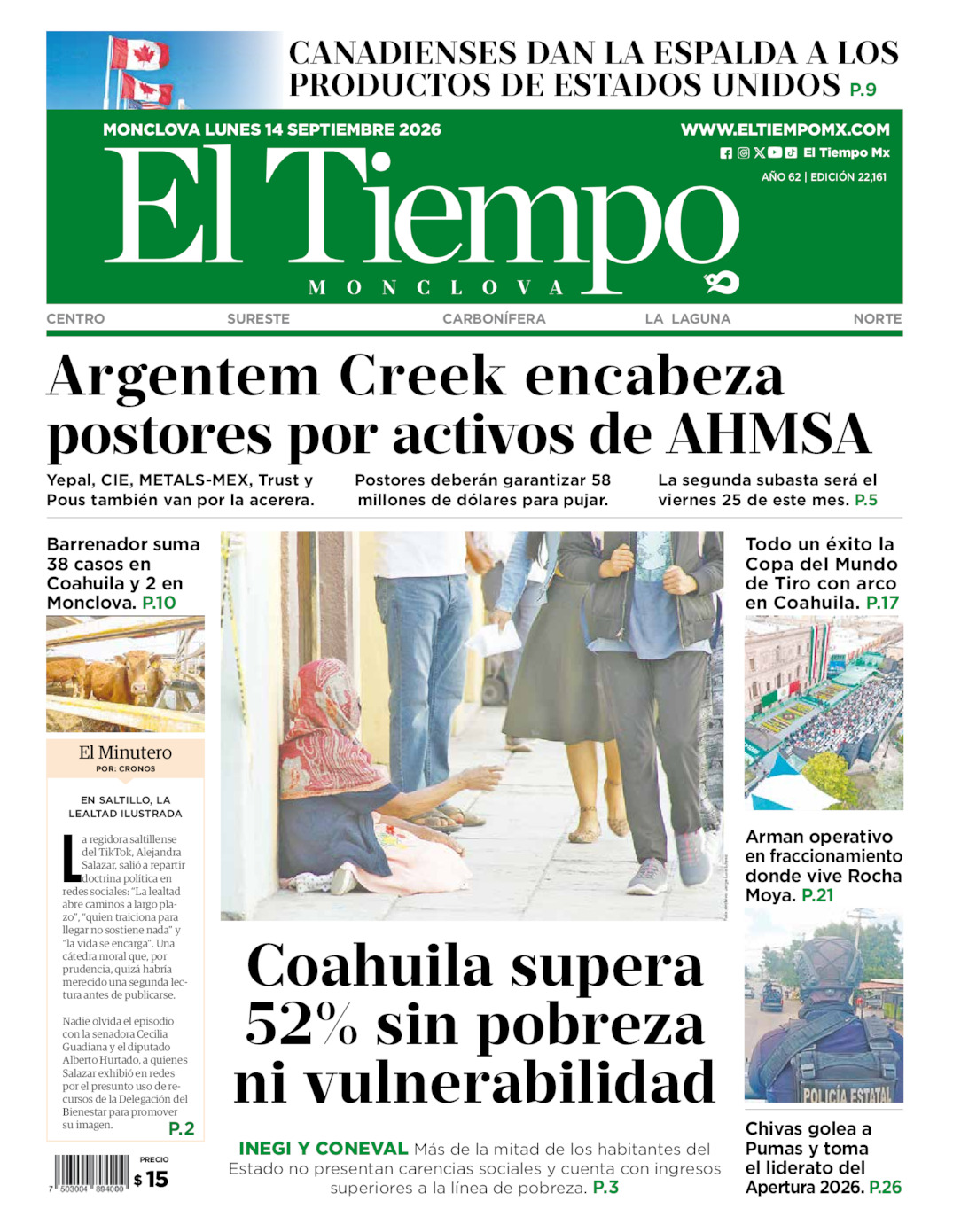 Edición impresa de El Tiempo Monclova