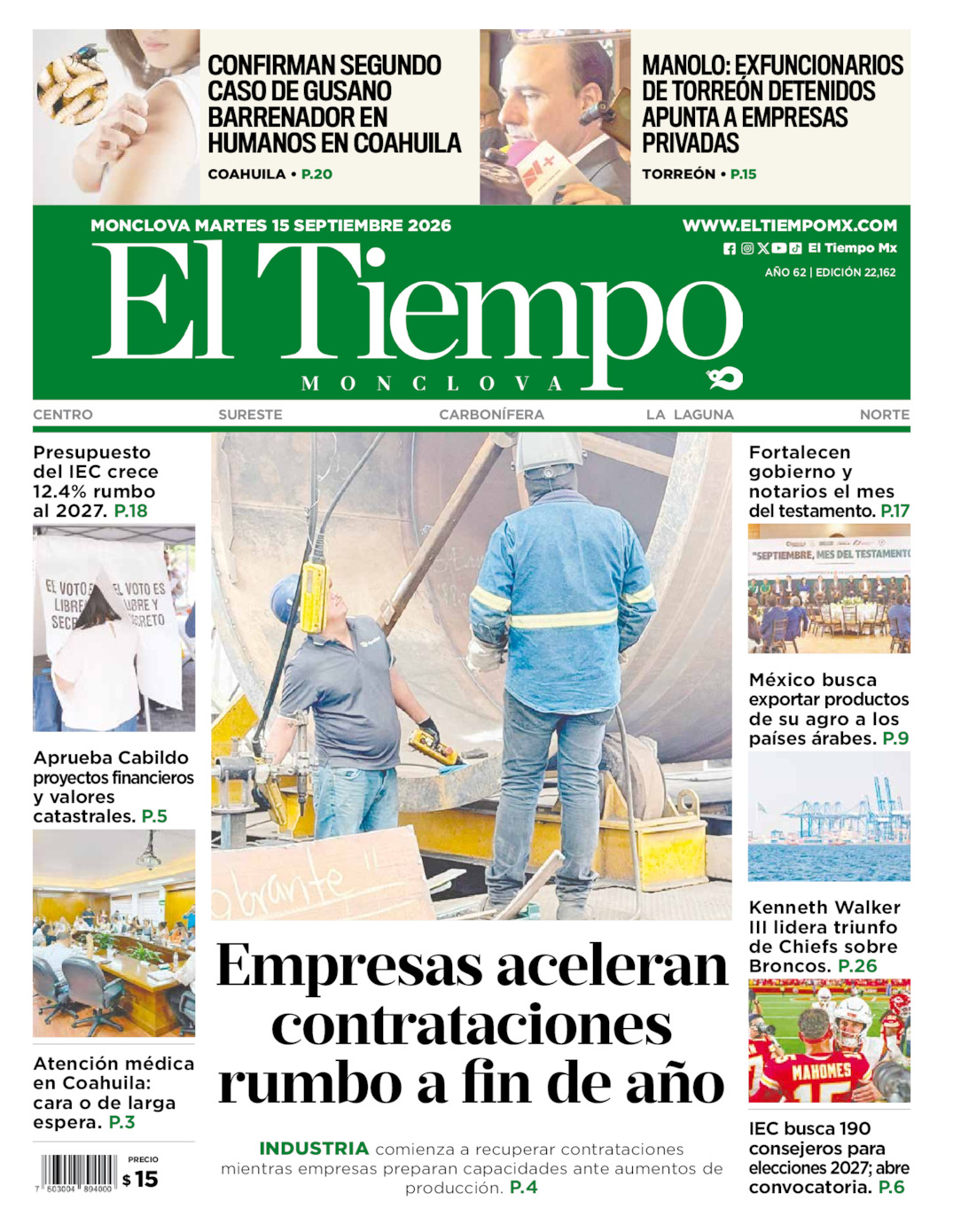 Edición impresa de El Tiempo Monclova