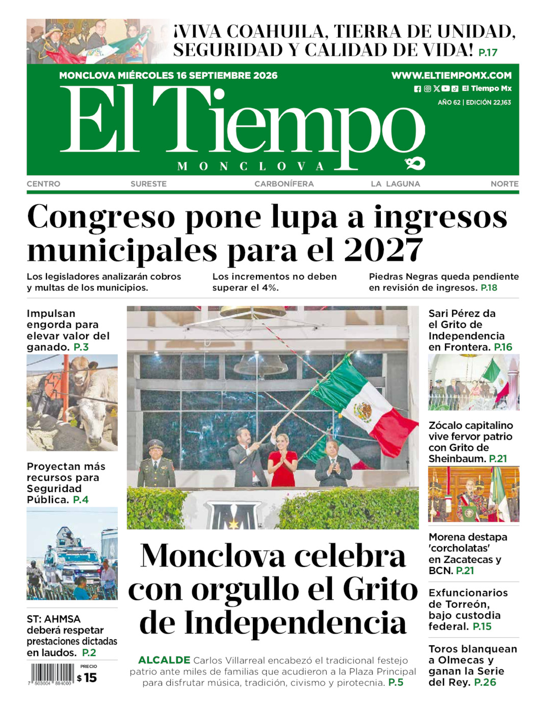 Edición impresa de El Tiempo Monclova