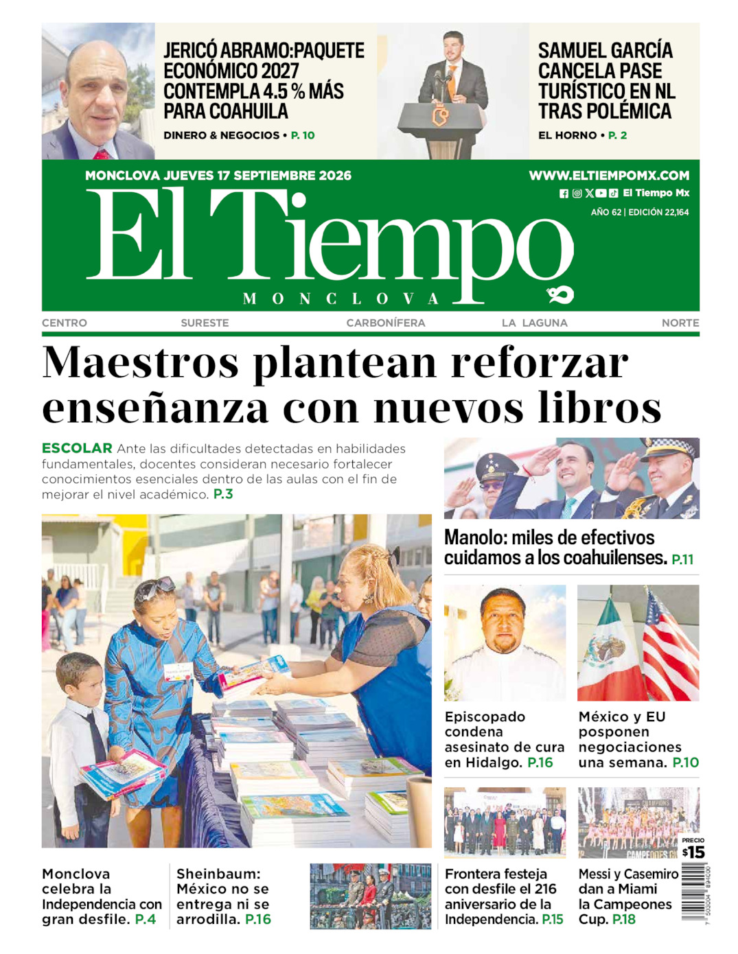 Edición impresa de El Tiempo Monclova