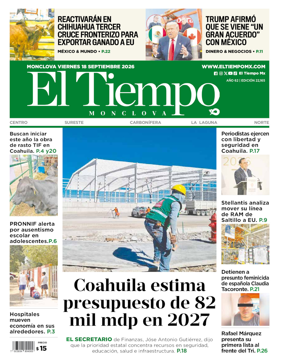 Edición impresa de El Tiempo Monclova