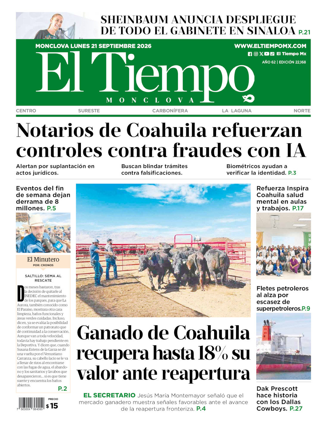 Edición impresa de El Tiempo Monclova