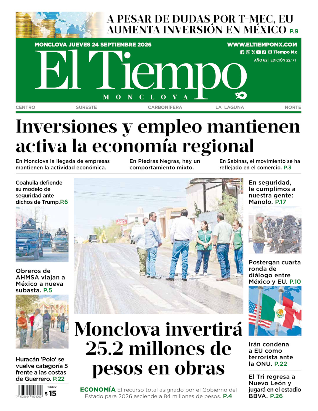 Edición impresa de El Tiempo Monclova
