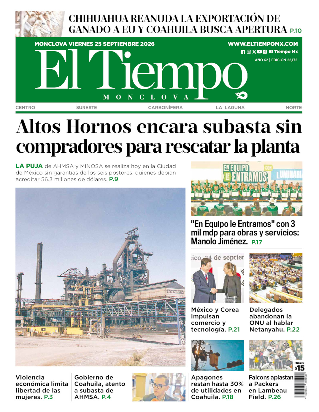 Edición impresa de El Tiempo Monclova
