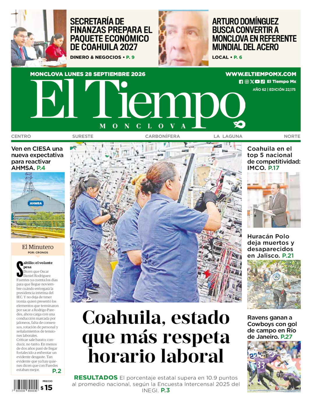 Edición impresa de El Tiempo Monclova