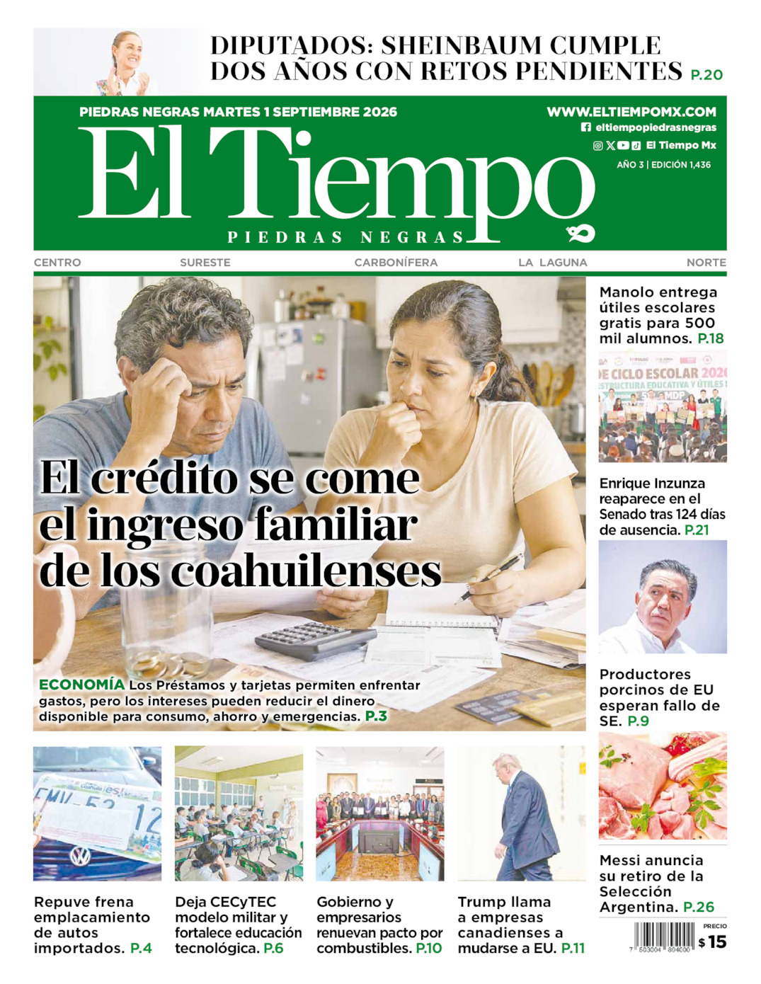 Edición impresa de El Tiempo Piedras Negras