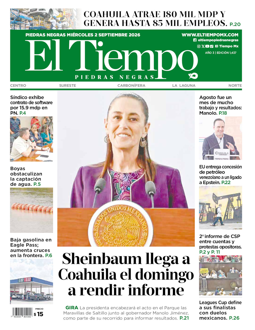 Edición impresa de El Tiempo Piedras Negras