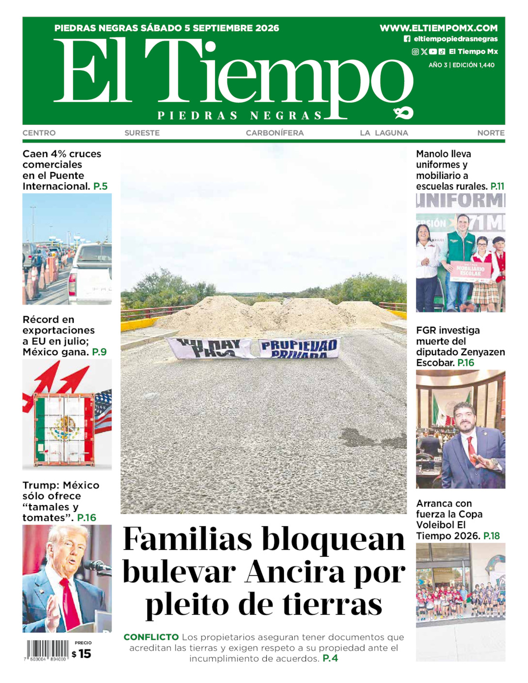 Edición impresa de El Tiempo Piedras Negras
