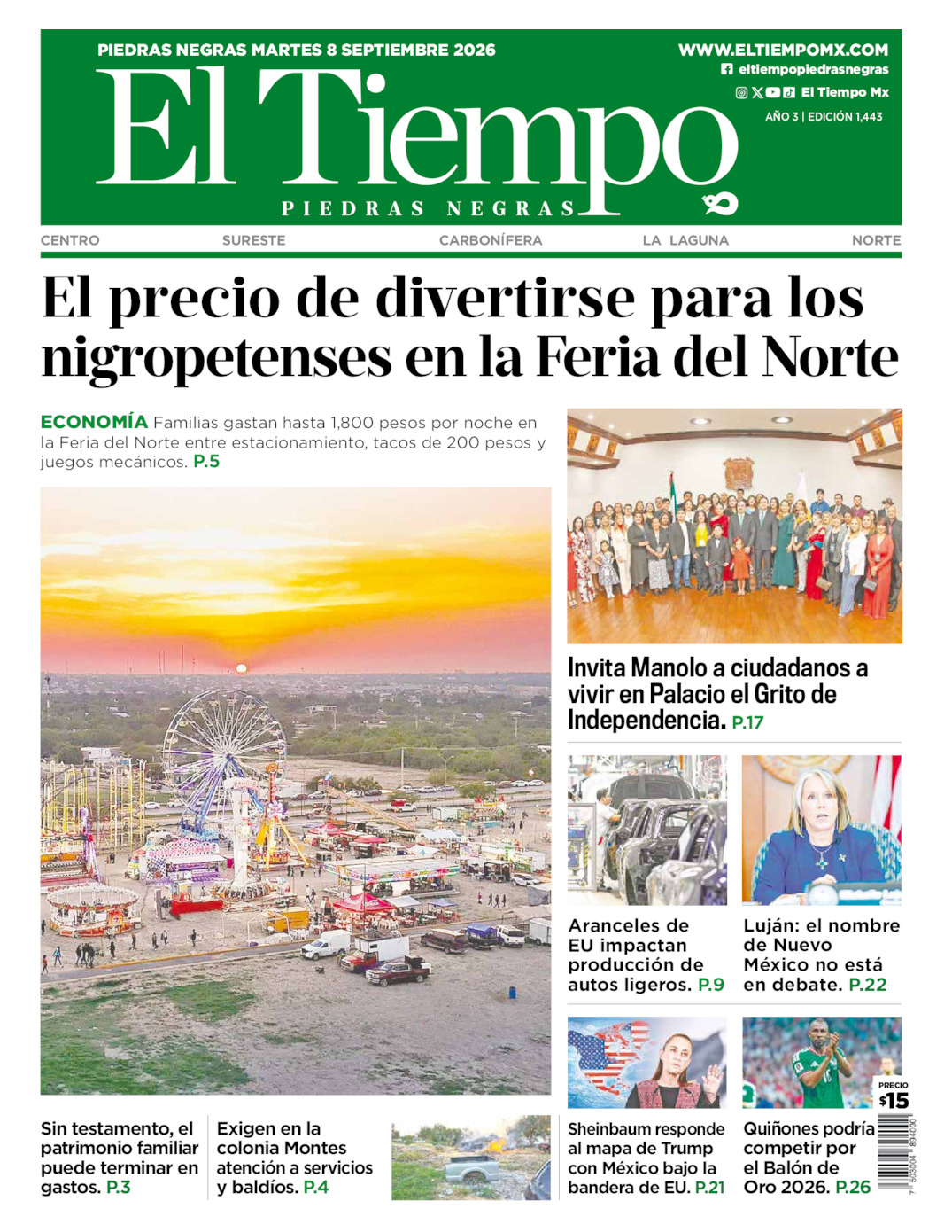 Edición impresa de El Tiempo Piedras Negras
