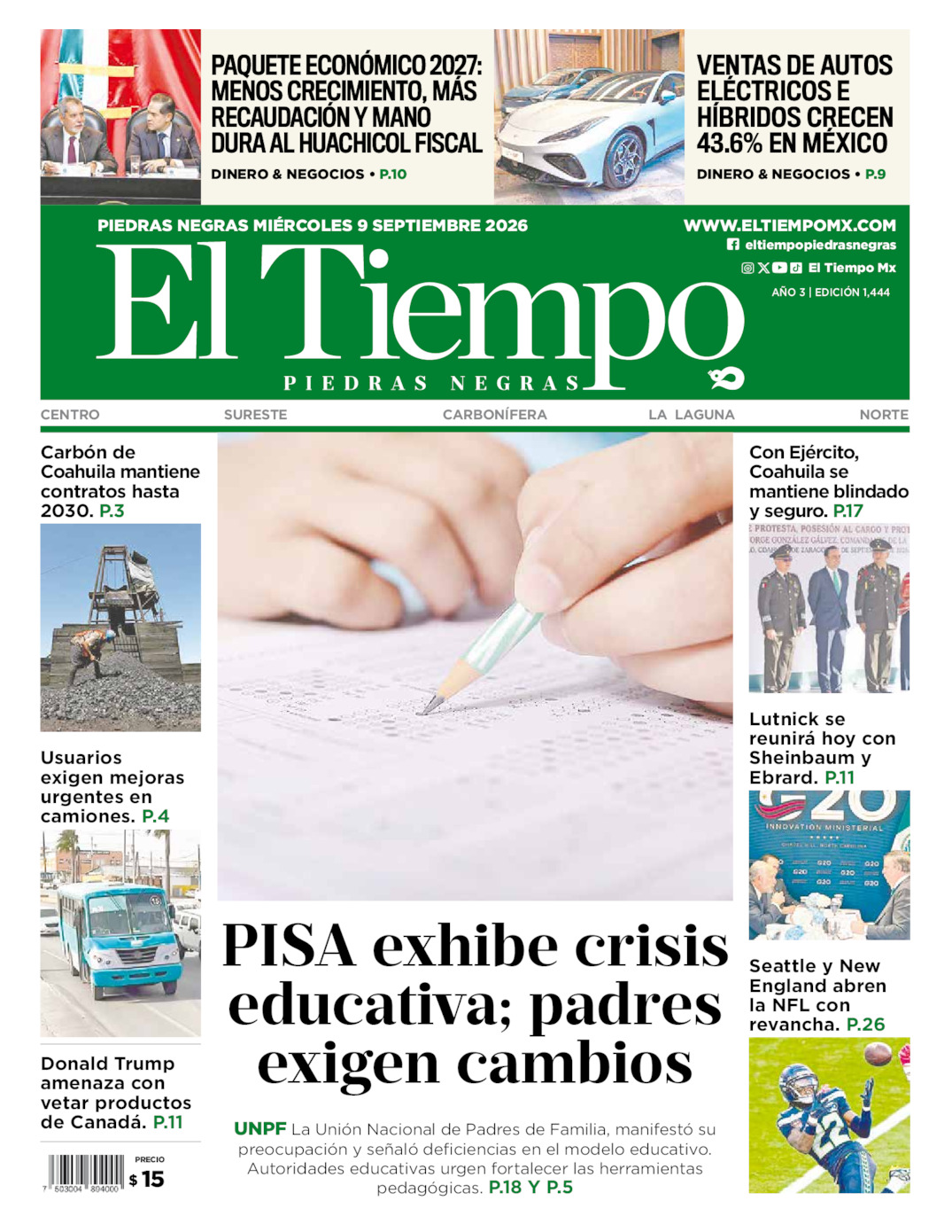 Edición impresa de El Tiempo Piedras Negras