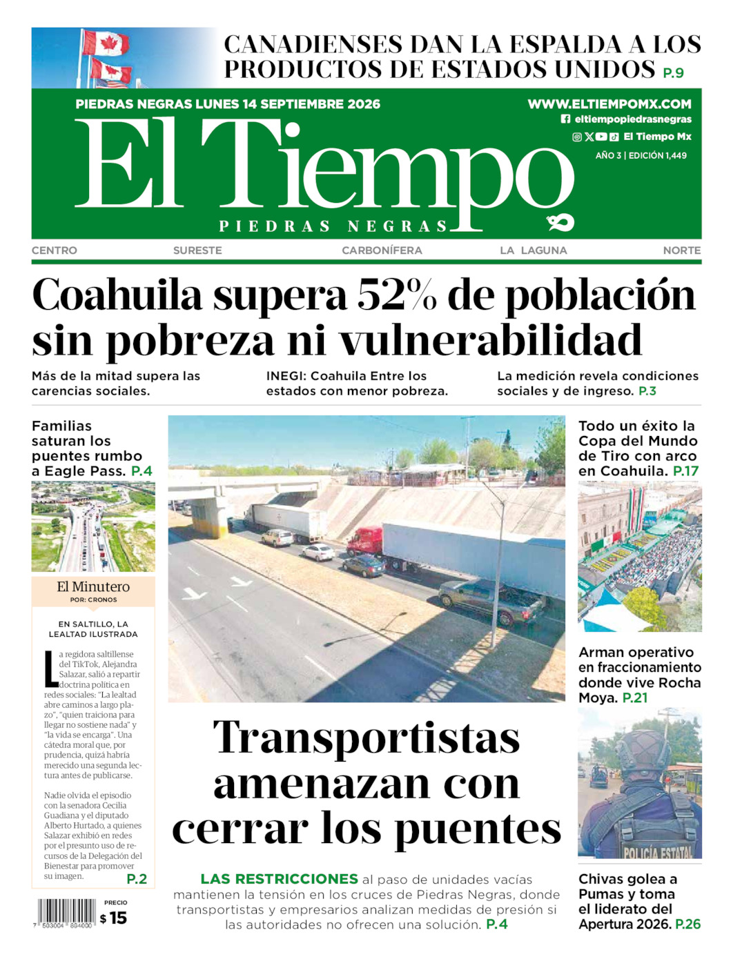 Edición impresa de El Tiempo Piedras Negras