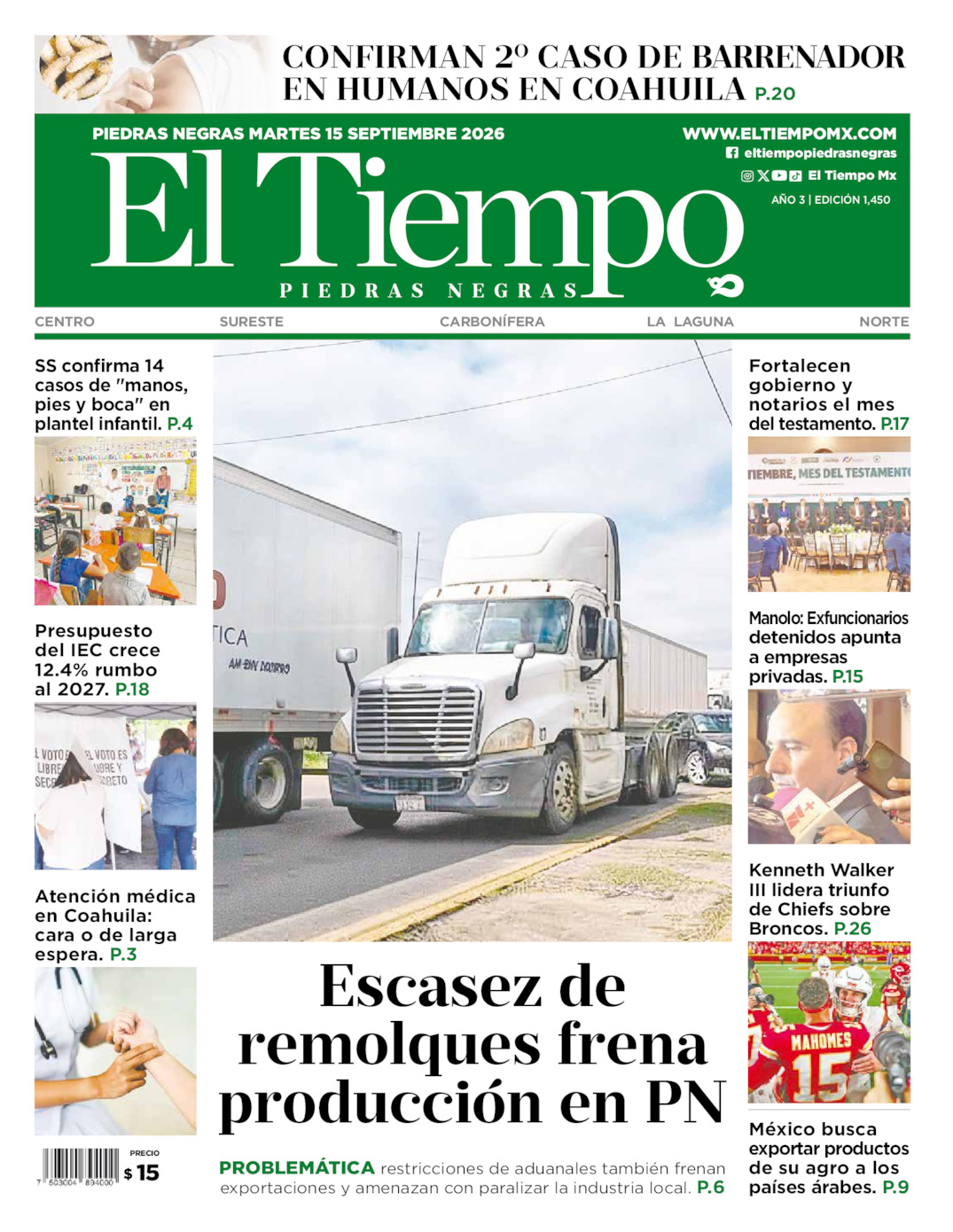 Edición impresa de El Tiempo Piedras Negras
