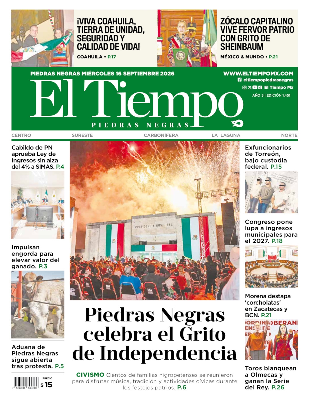 Edición impresa de El Tiempo Piedras Negras