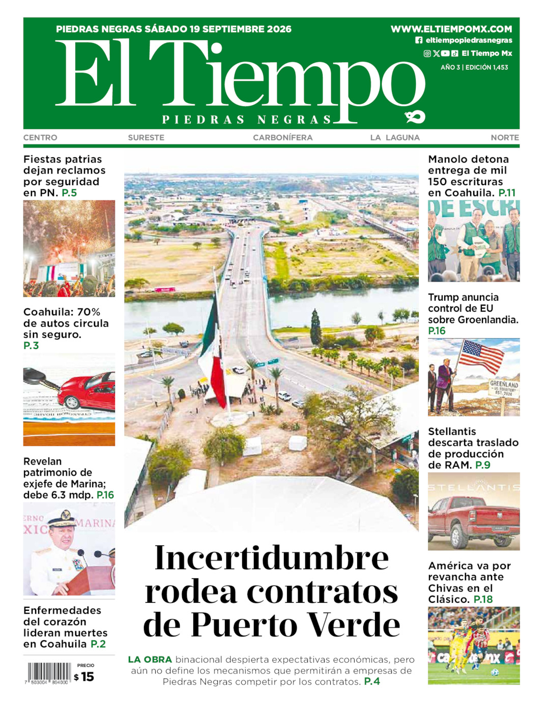 Edición impresa de El Tiempo Piedras Negras