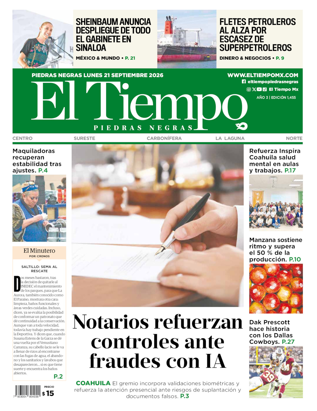 Edición impresa de El Tiempo Piedras Negras