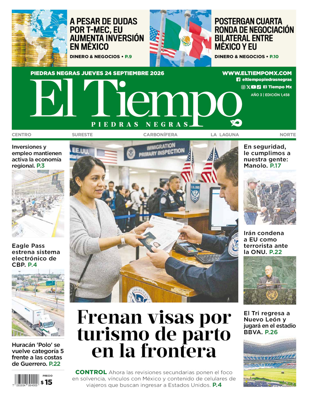 Edición impresa de El Tiempo Piedras Negras