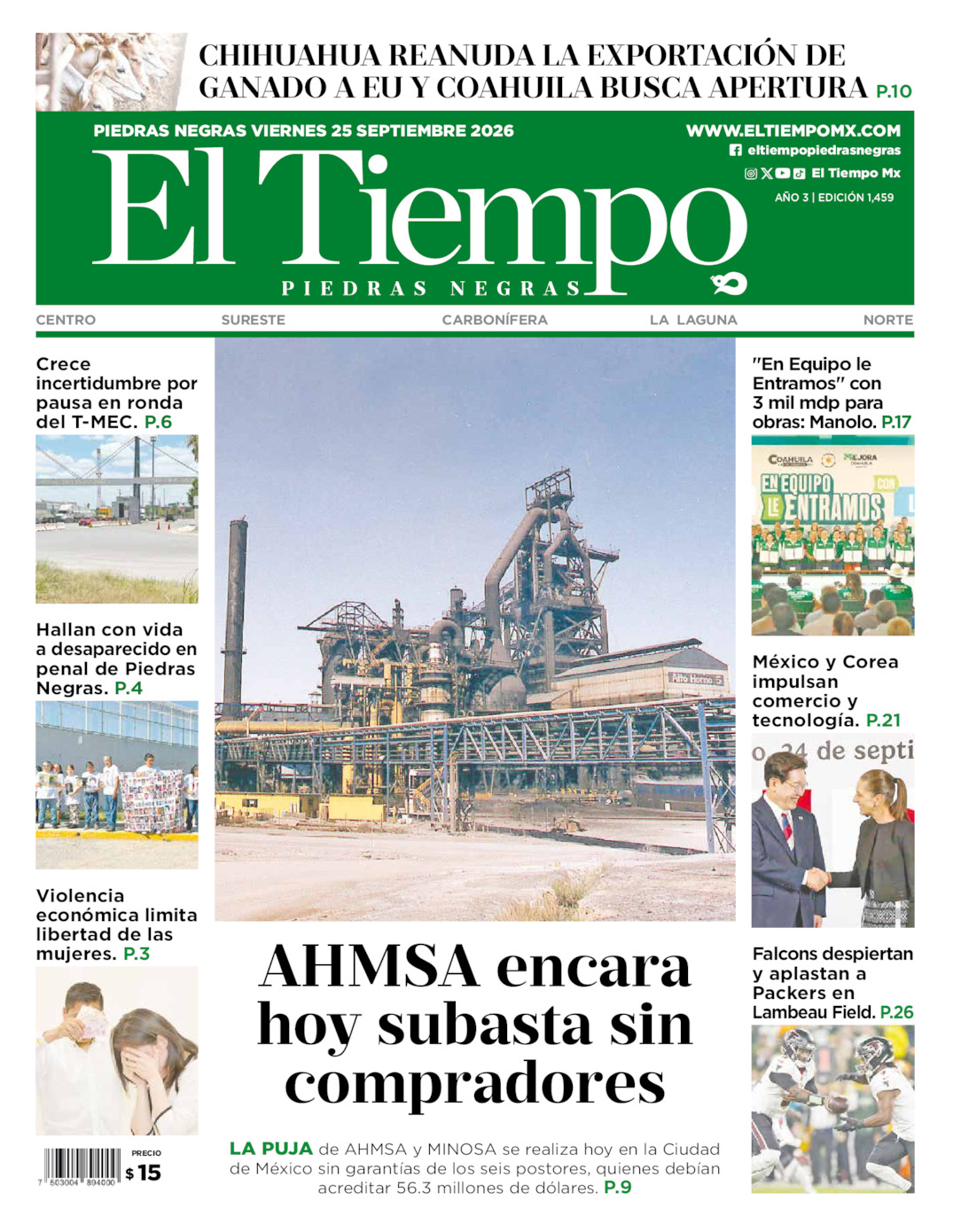 Edición impresa de El Tiempo Piedras Negras