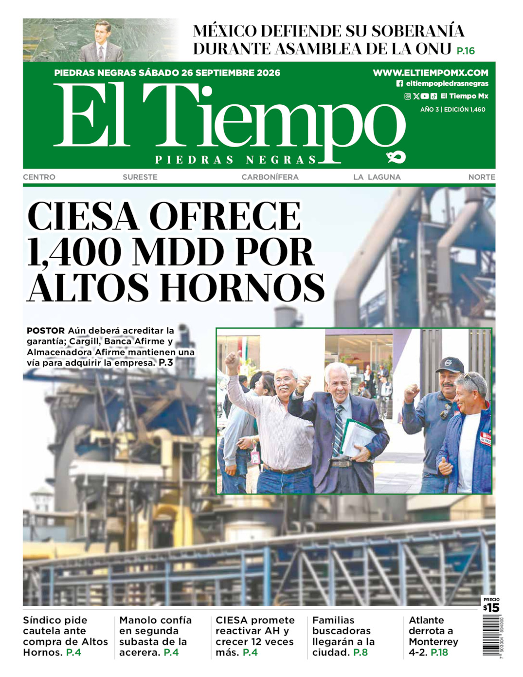 Edición impresa de El Tiempo Piedras Negras