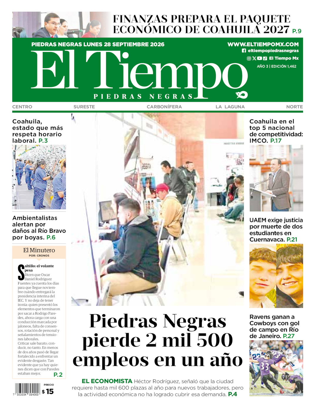 Edición impresa de El Tiempo Piedras Negras