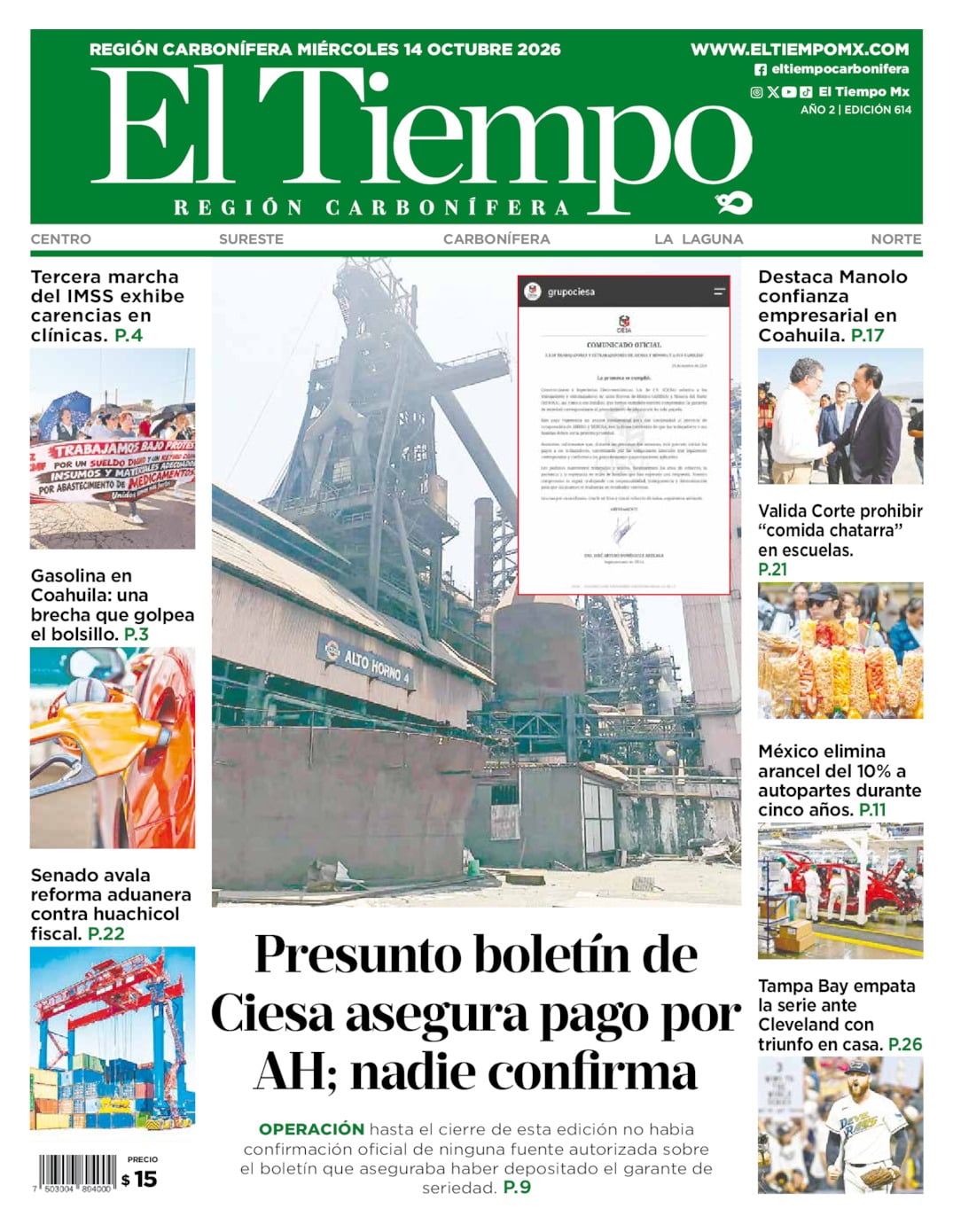 Edición impresa de El Tiempo Región Carbonífera