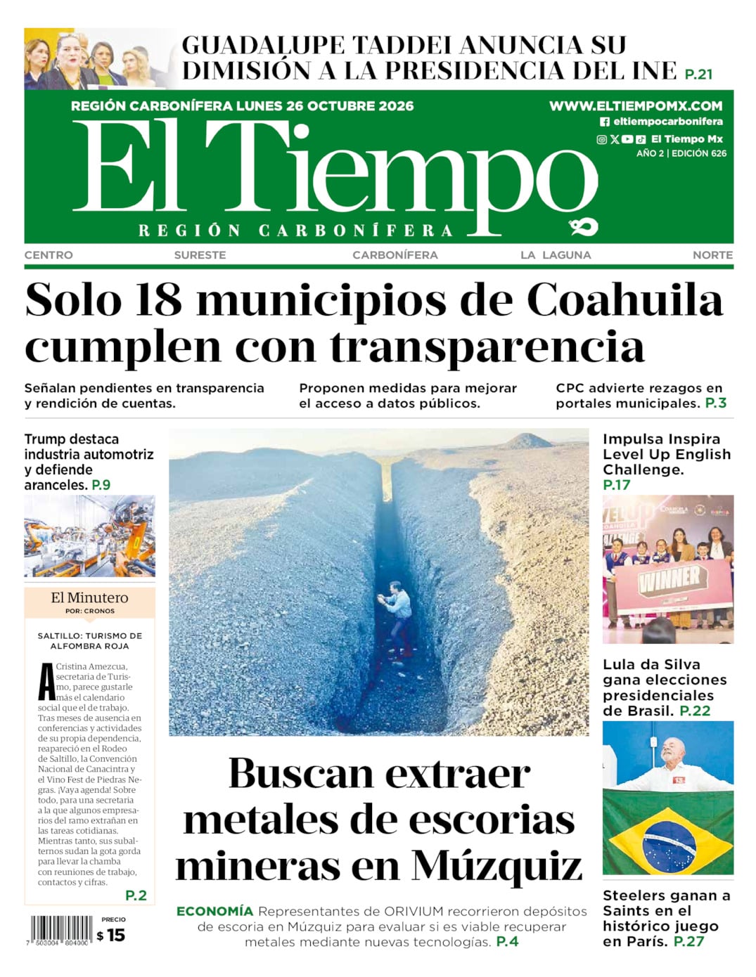 Edición impresa de El Tiempo Región Carbonífera