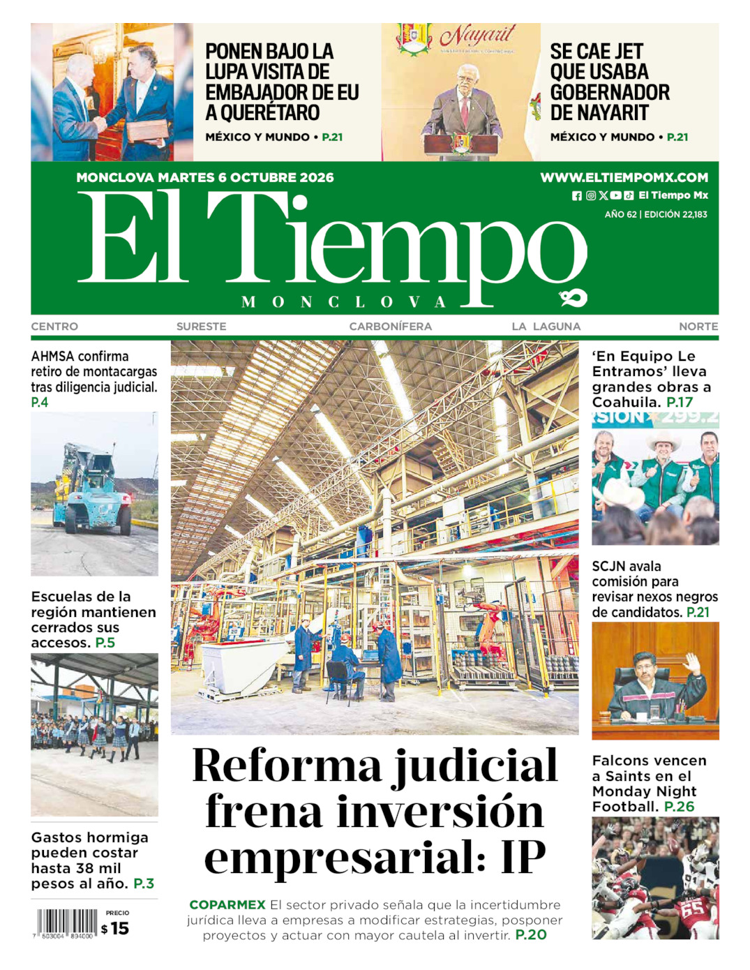 Edición impresa de El Tiempo Monclova