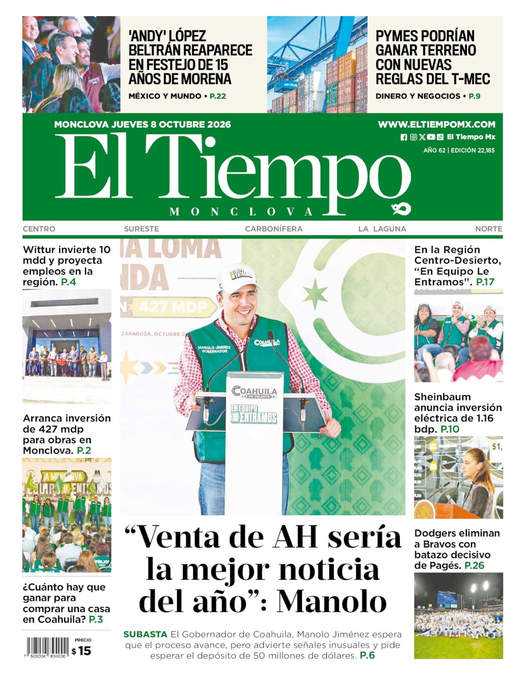 Edición impresa de El Tiempo Monclova
