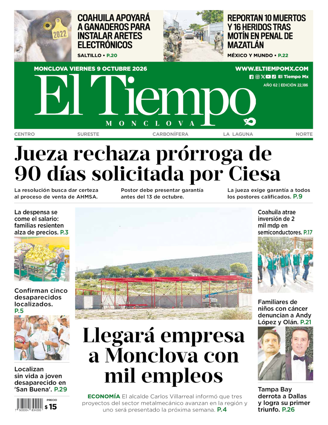 Edición impresa de El Tiempo Monclova