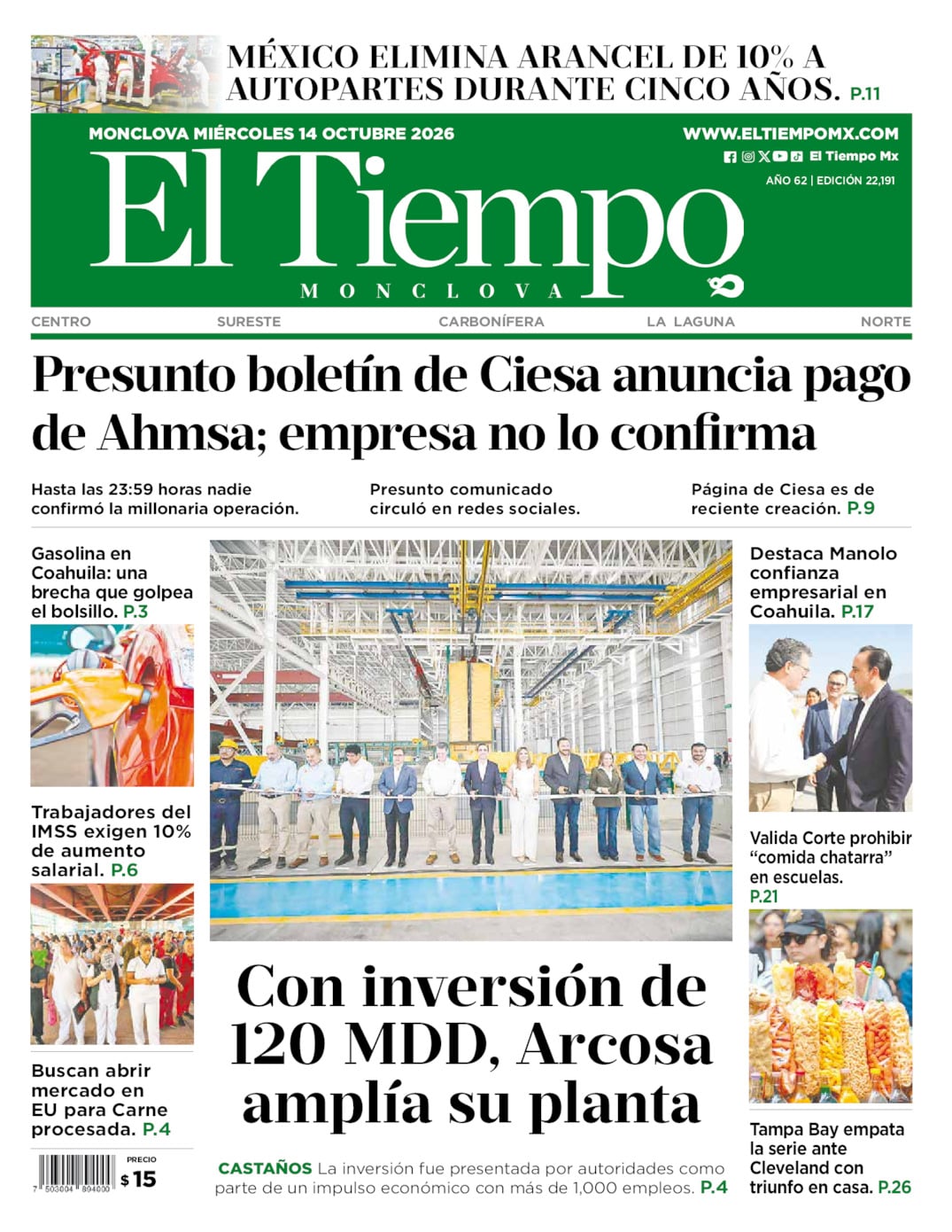 Edición impresa de El Tiempo Monclova