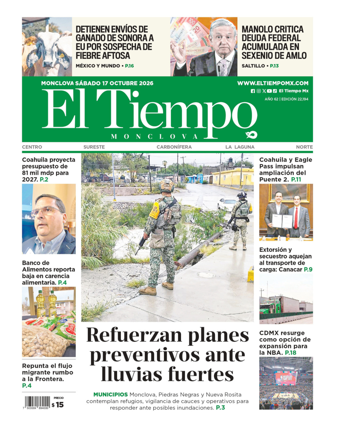 Edición impresa de El Tiempo Monclova