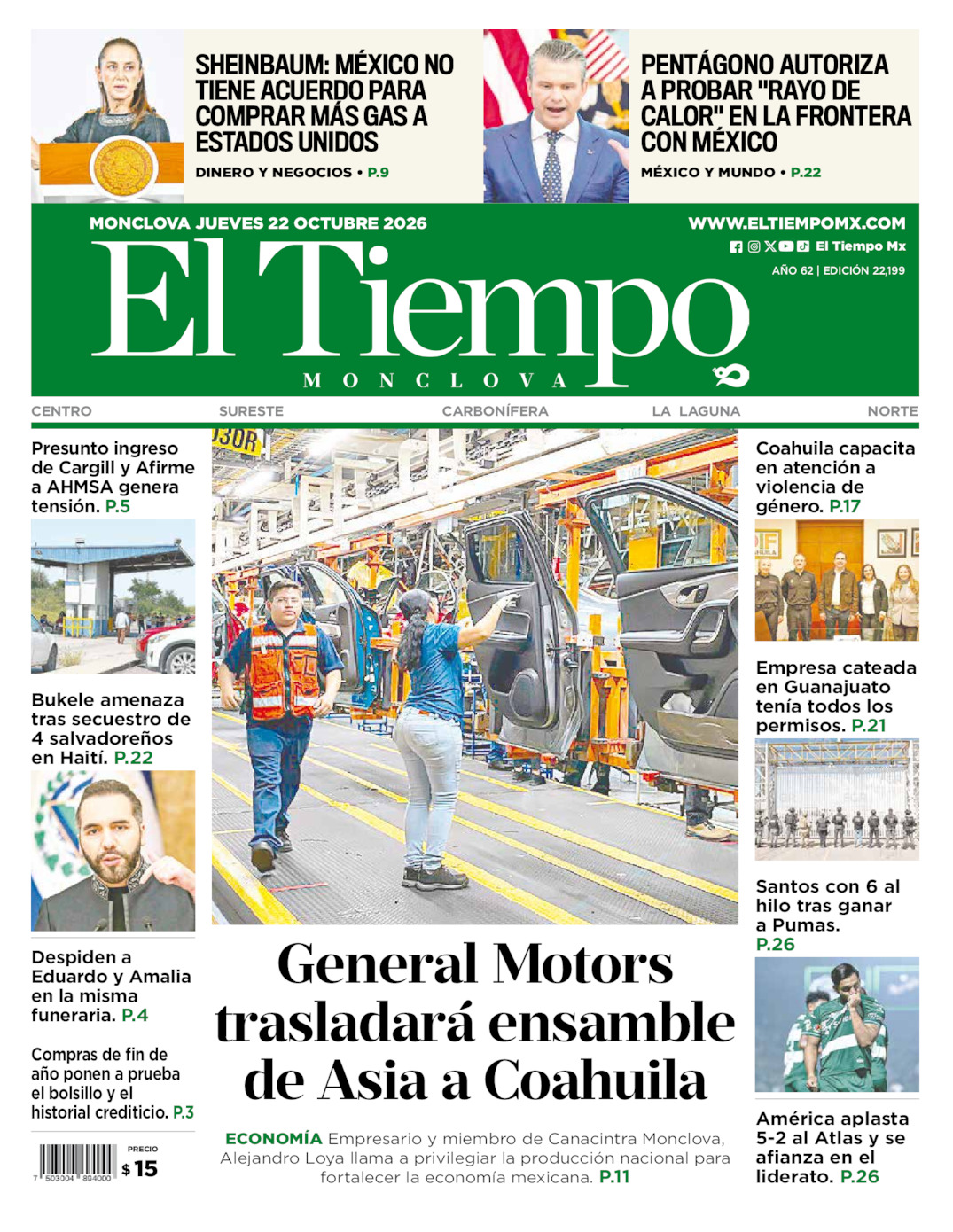 Edición impresa de El Tiempo Monclova