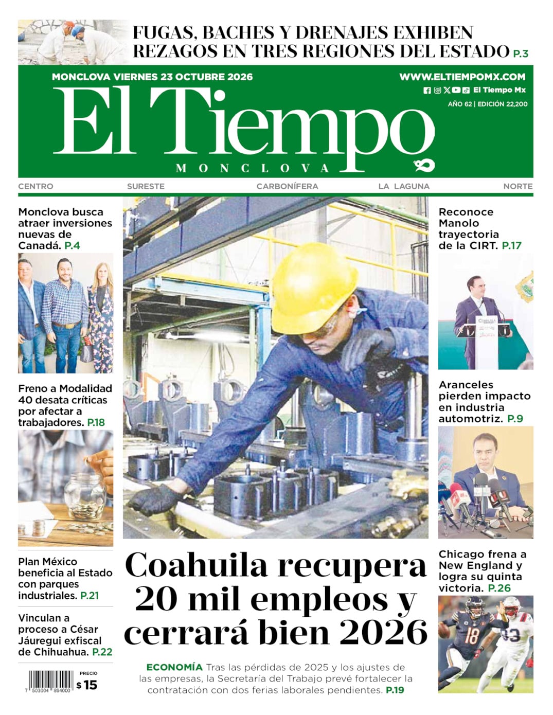 Edición impresa de El Tiempo Monclova