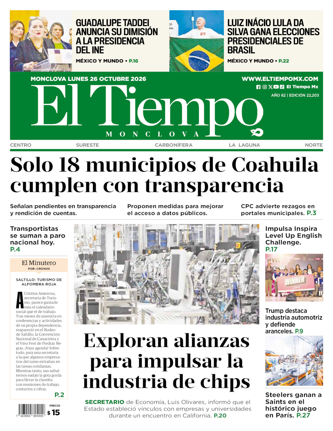 Edición impresa de El Tiempo Monclova