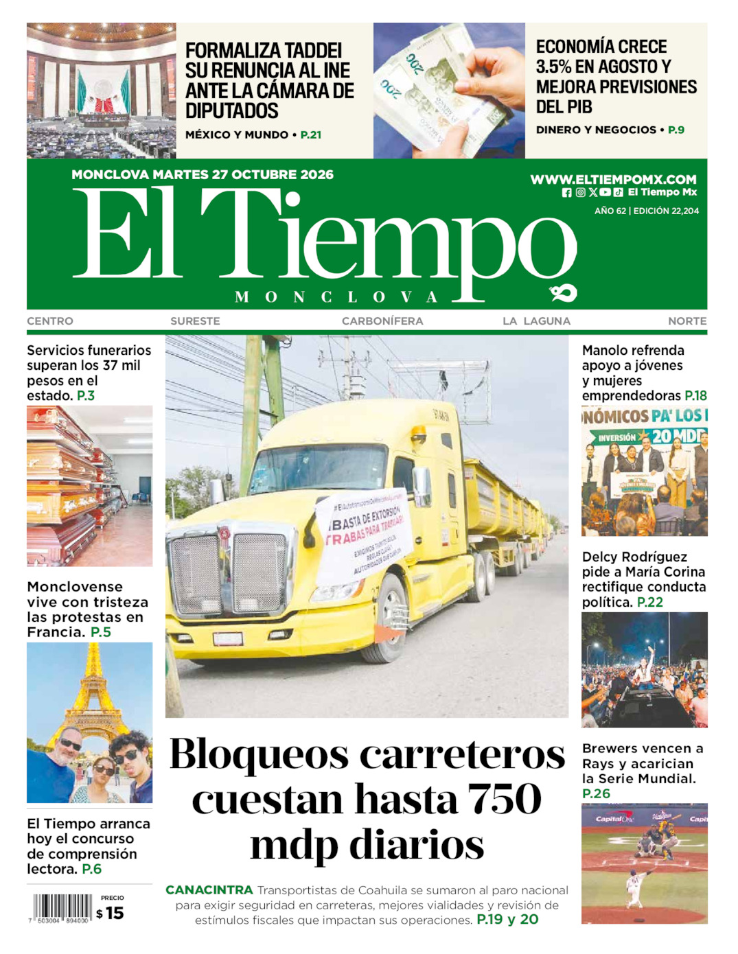 Edición impresa de El Tiempo Monclova