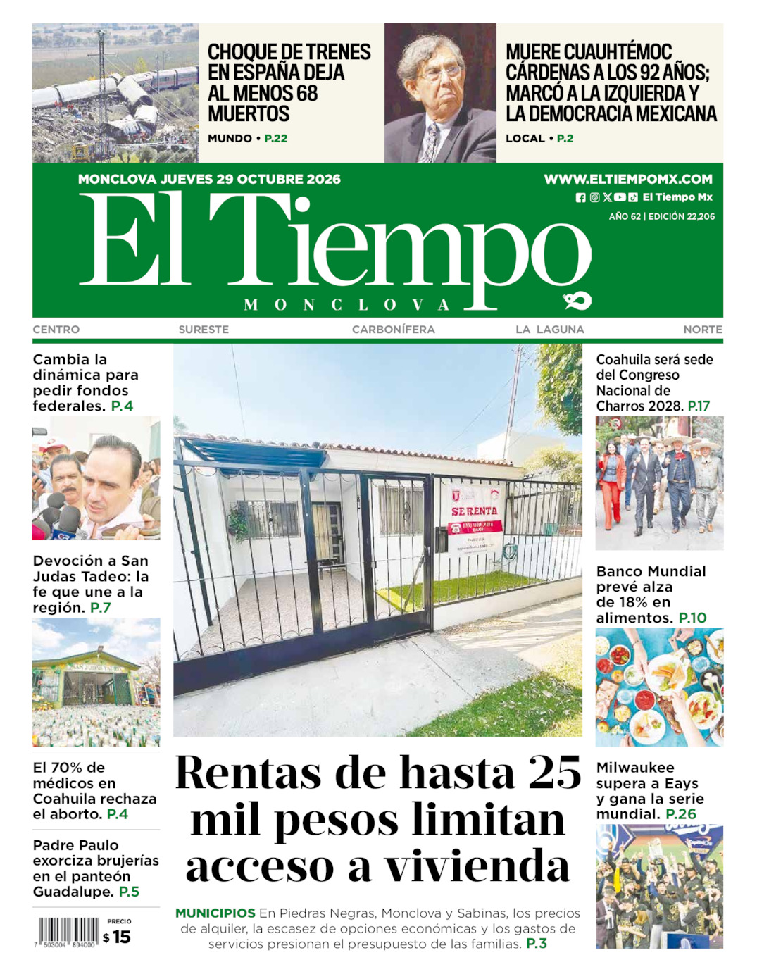 Edición impresa de El Tiempo Monclova