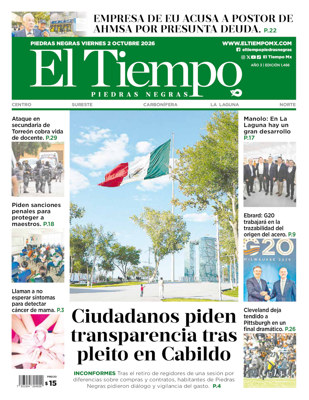 Edición impresa de El Tiempo Piedras Negras