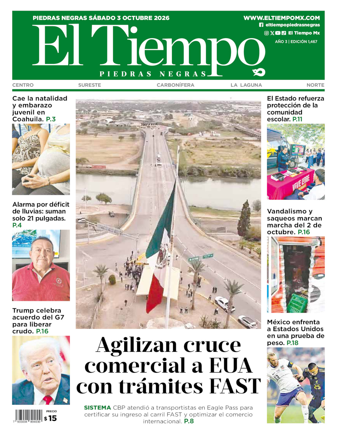 Edición impresa de El Tiempo Piedras Negras