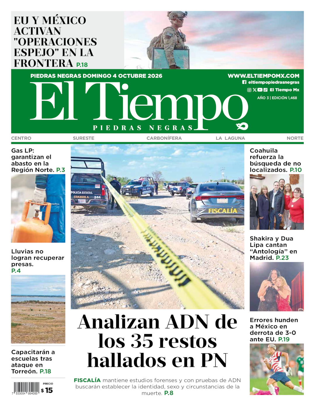 Edición impresa de El Tiempo Piedras Negras