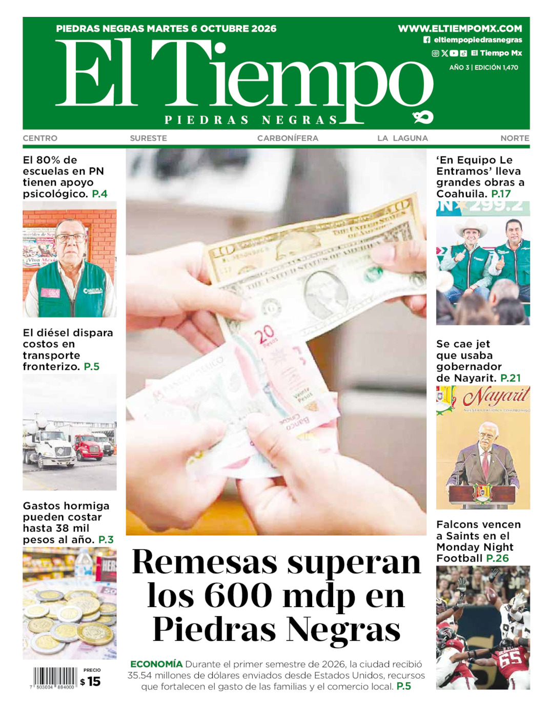 Edición impresa de El Tiempo Piedras Negras