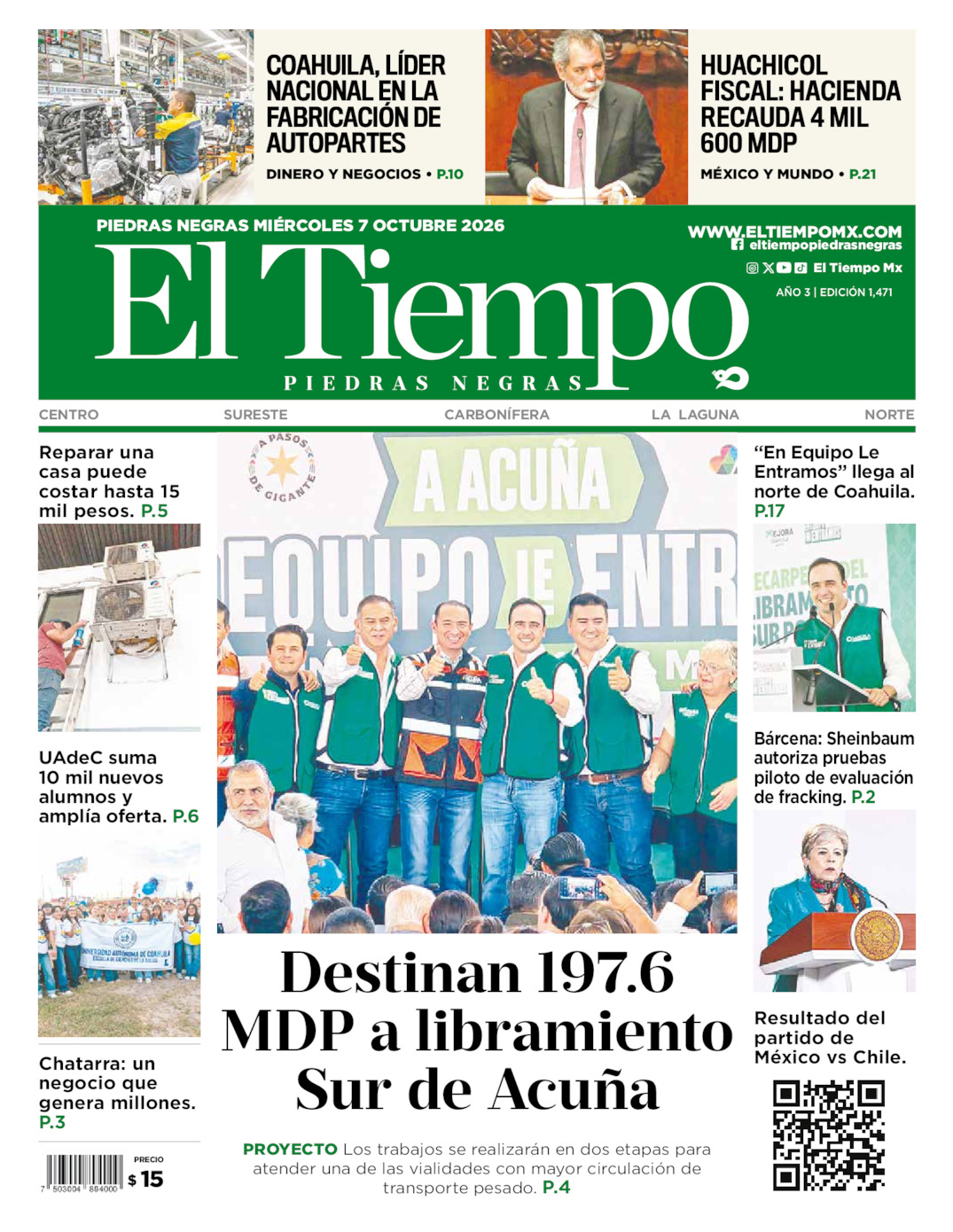 Edición impresa de El Tiempo Piedras Negras