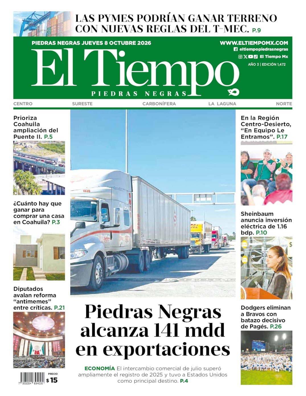 Edición impresa de El Tiempo Piedras Negras